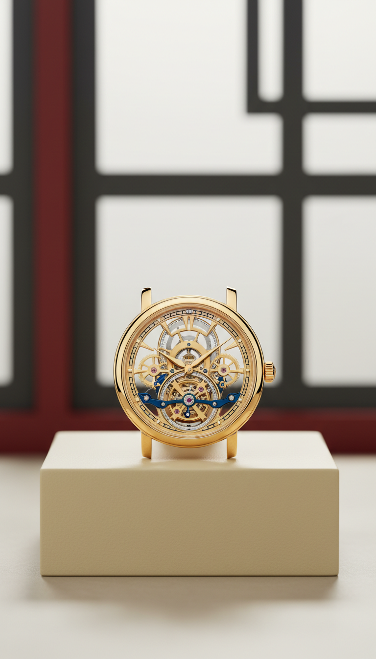 18k Gold Sapphire Crystal Dress Watch